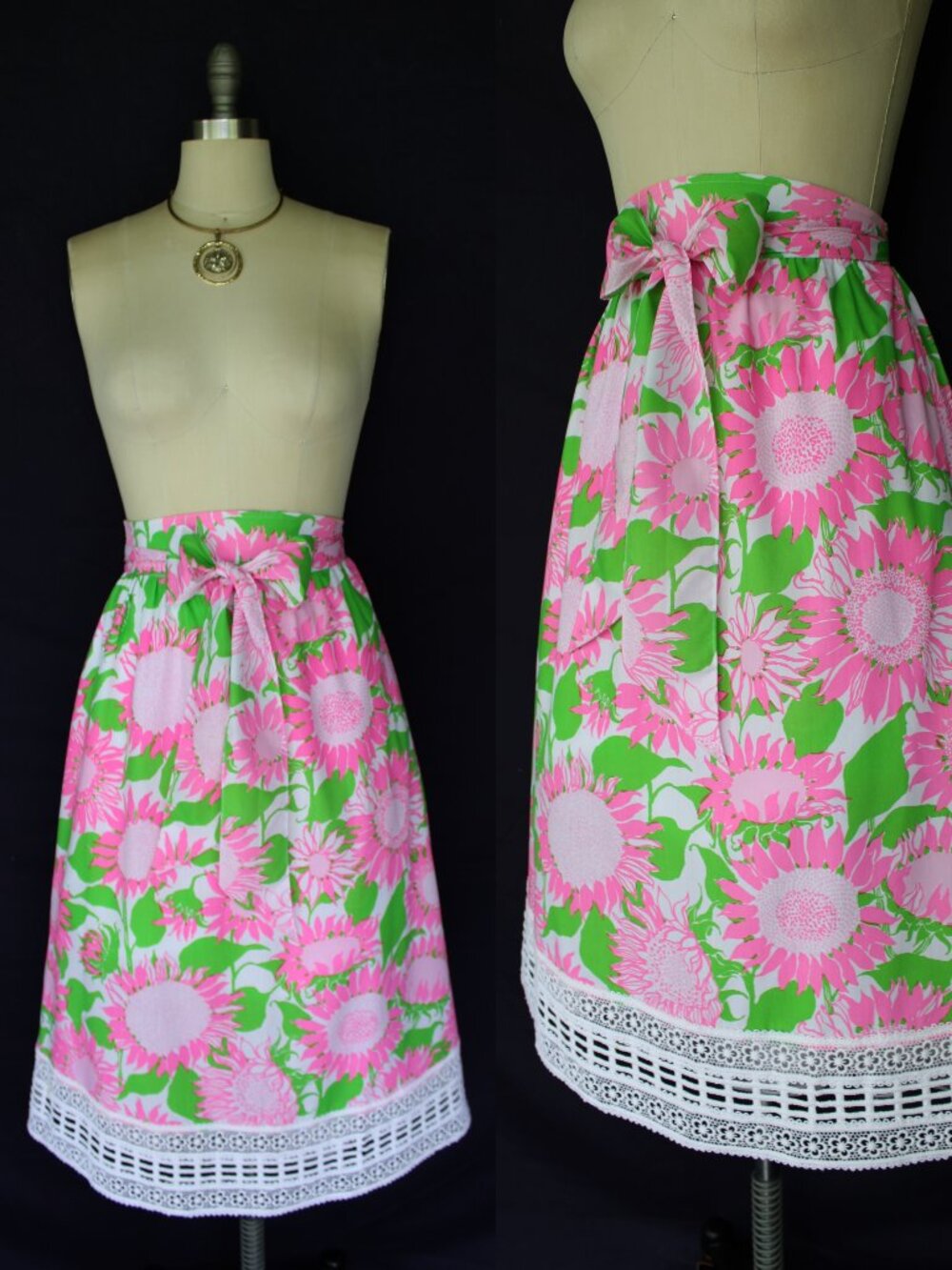 The Lilly Pulitzer vintage midi crochet lace dress skirt sunflowers pink green - Picture 1 of 10